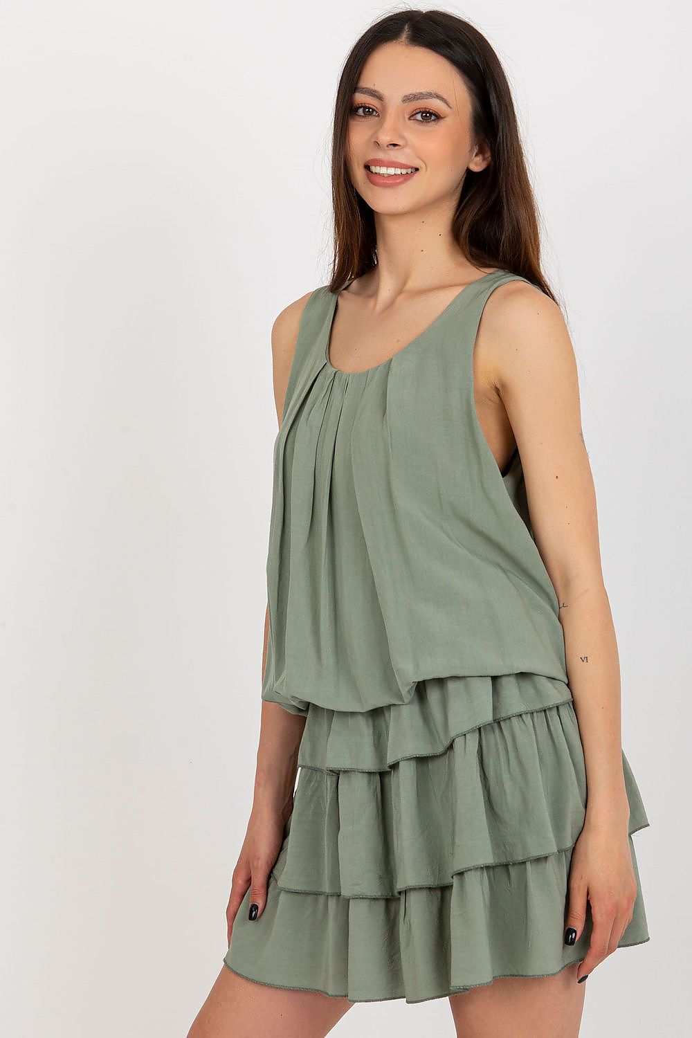 Och Bella Sleeveless Summer Daydress with Round Neckline and Ruffles