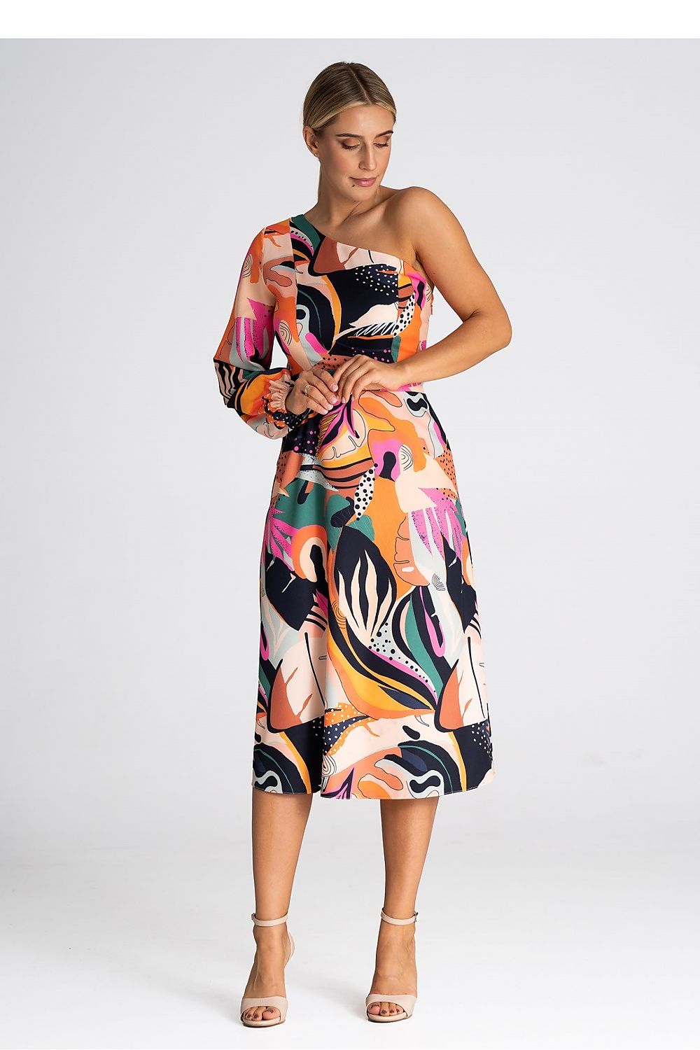 One Shoulder Full Sleeve Cocktail Dress | Figl