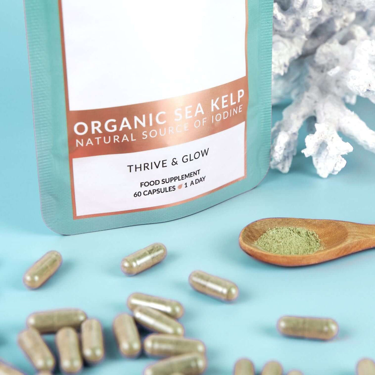 Organic Sea Kelp Supplement Capsules x 60 | Natural Iodine | 2 Month Refill Pouch