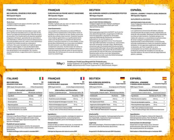 Organic Turmeric with Ginger and Black Pepper 2280mg High Strength | 180 Vegan Capsules