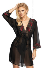 Irall Erotic Oriana Chiffon Lace Dressing Gown Black / Red