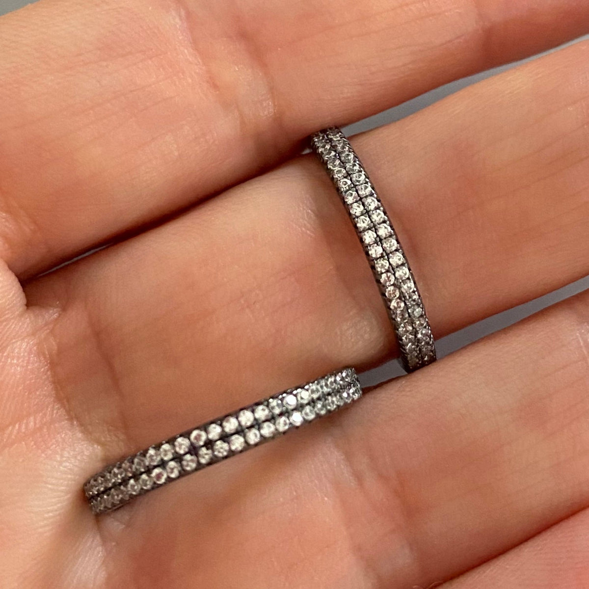 Pave-set Ring with 2 Rows Small Clear Zircon Stones