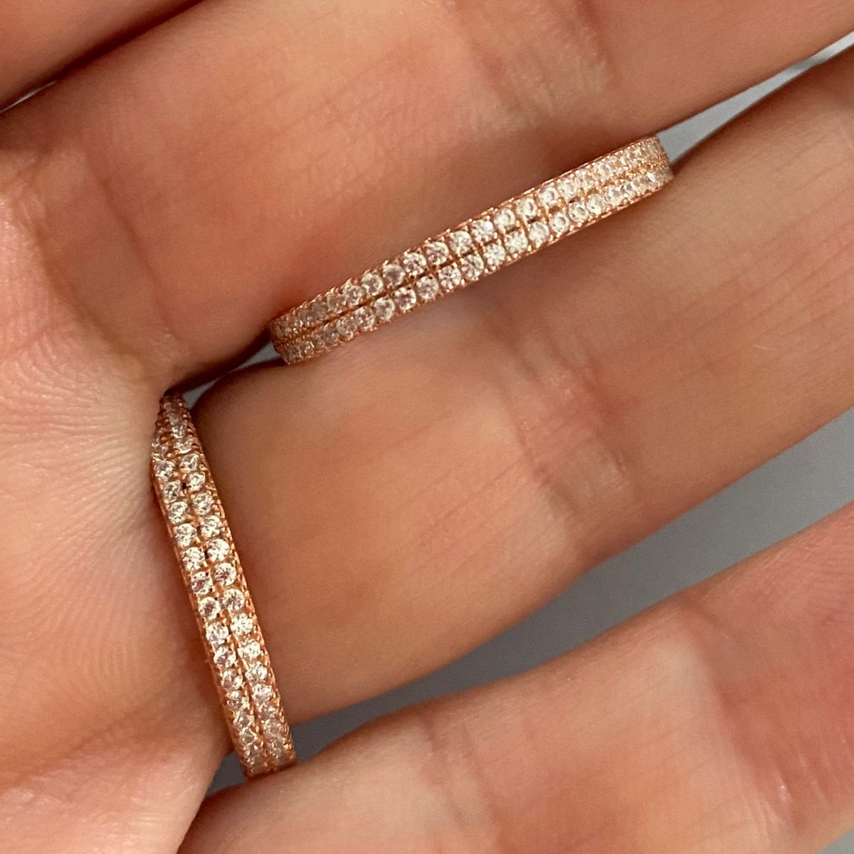 Pave-set Ring with 2 Rows Small Clear Zircon Stones