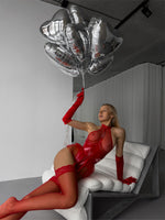 PLAY Red Fishnet Shiny Zip Crotch Thong Vinyl Playsuit S
