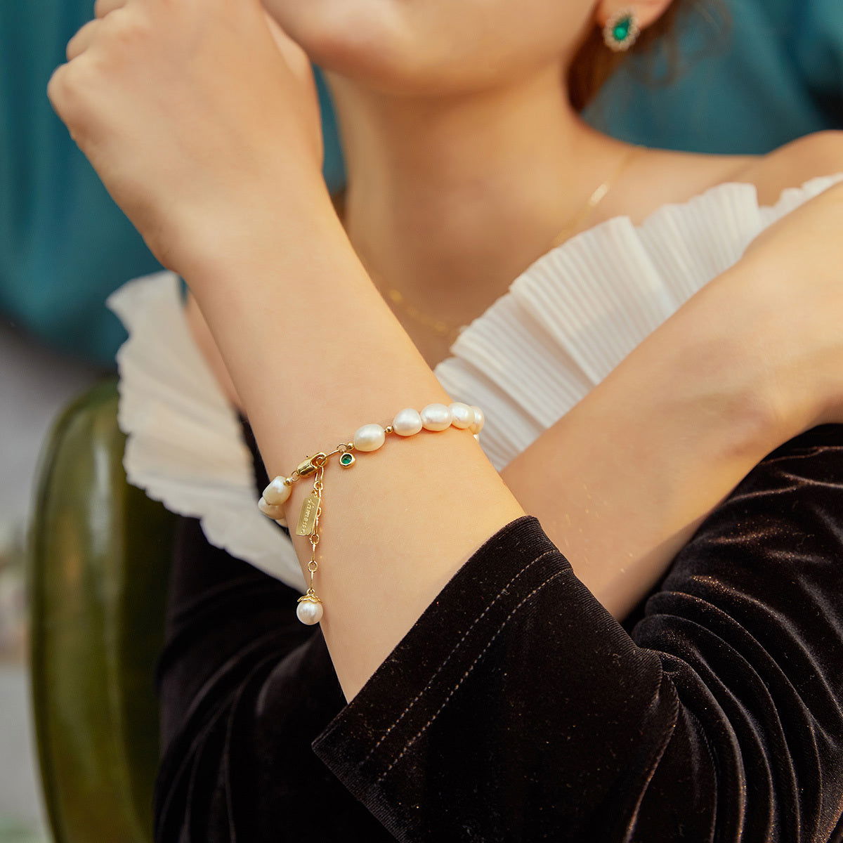Primrose Natural Pearl & Emerald Zircon Bracelet
