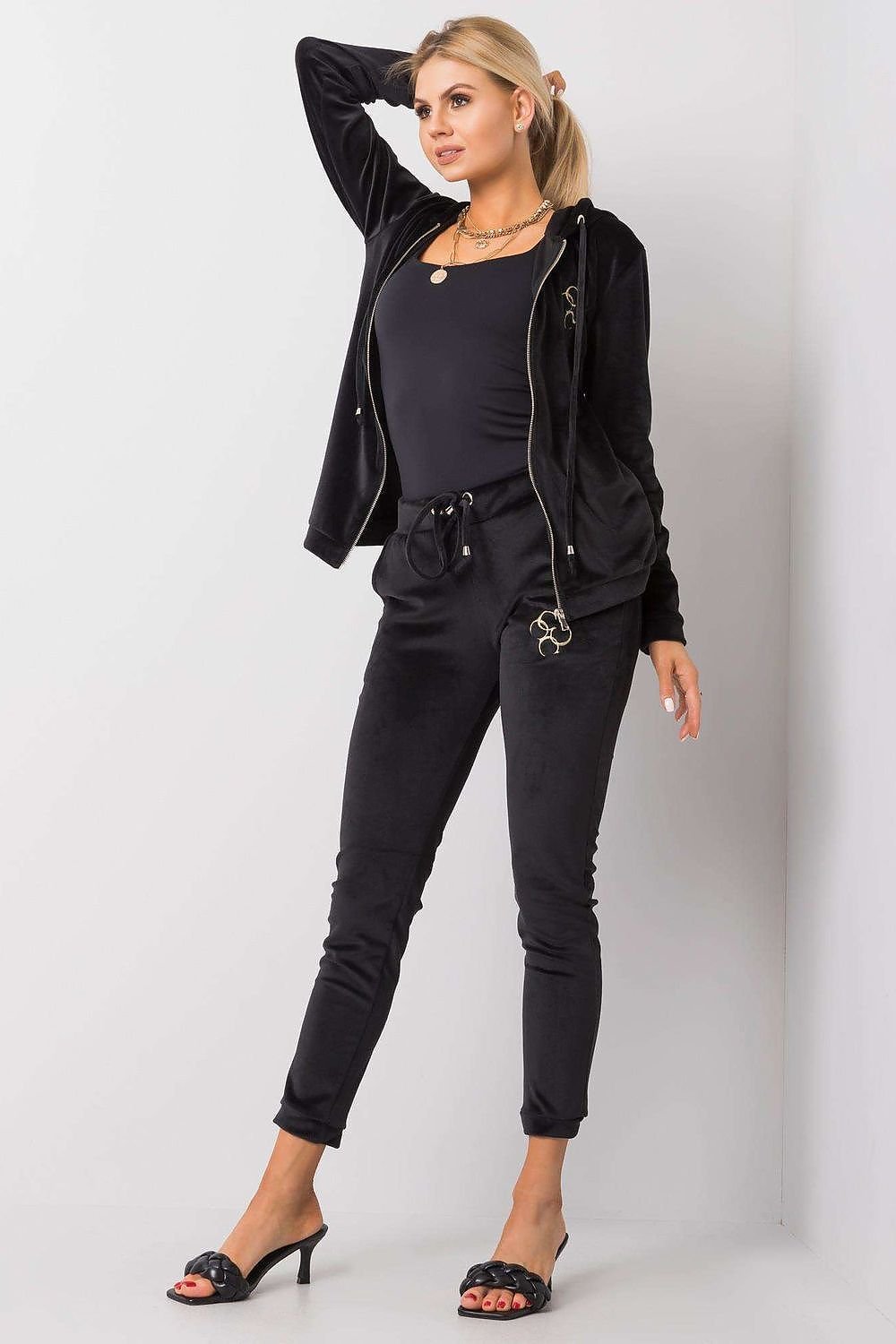 Relevance Velour Loungewear Set with Zip-Up Sweatshirt and Tie-Waist Pants