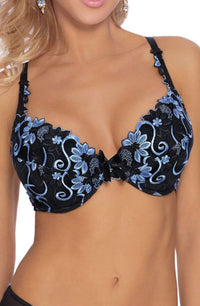Roza Florence Push Up Embroidered Black & Blue Bra