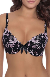 Roza Florence Black & Pink Embroidered Push Up Bra