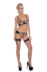 Roza Mehendi Soft Cup Bra Black & Skin