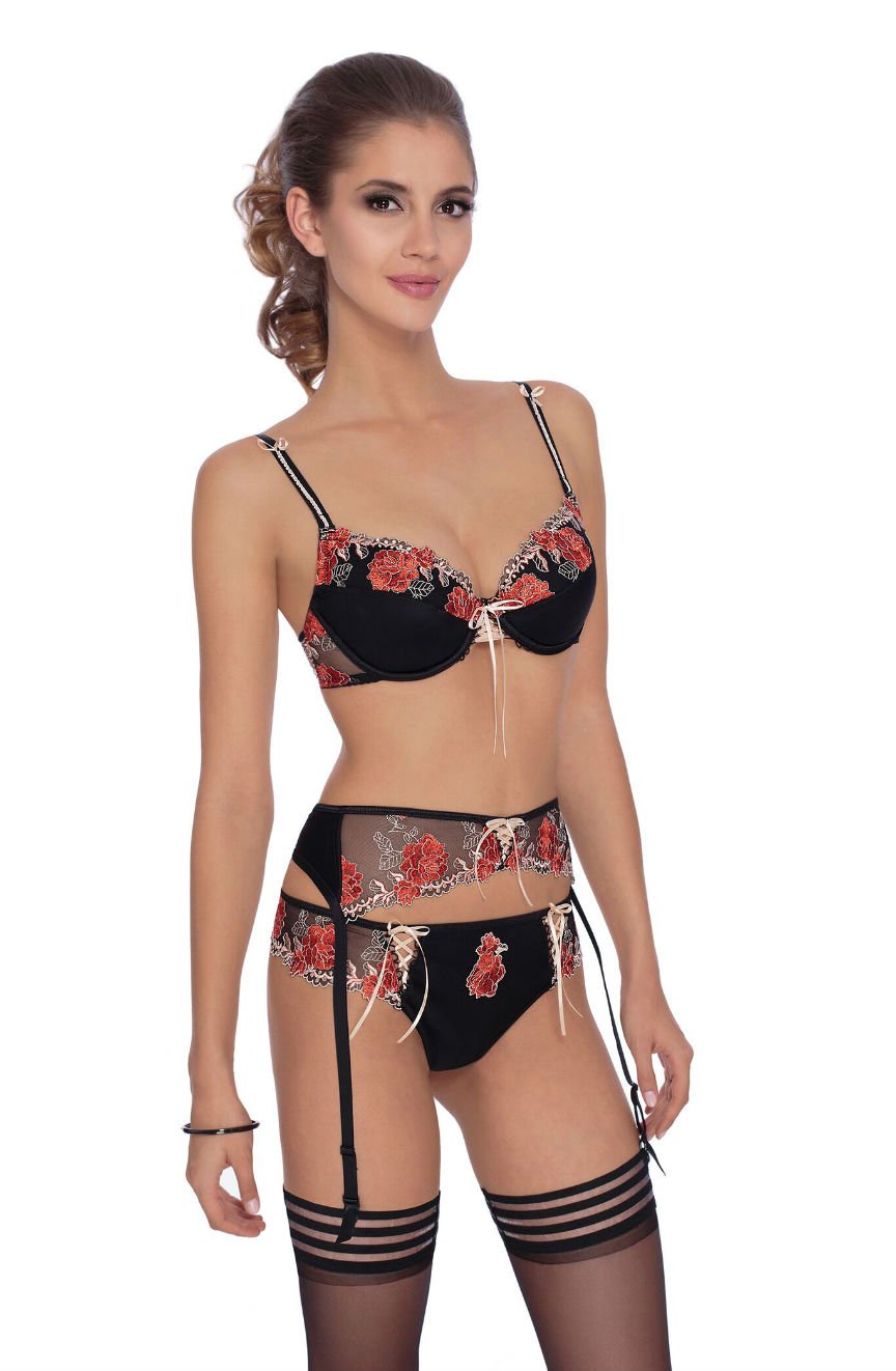 Roza Natali Black Embroidered Flowers Bra
