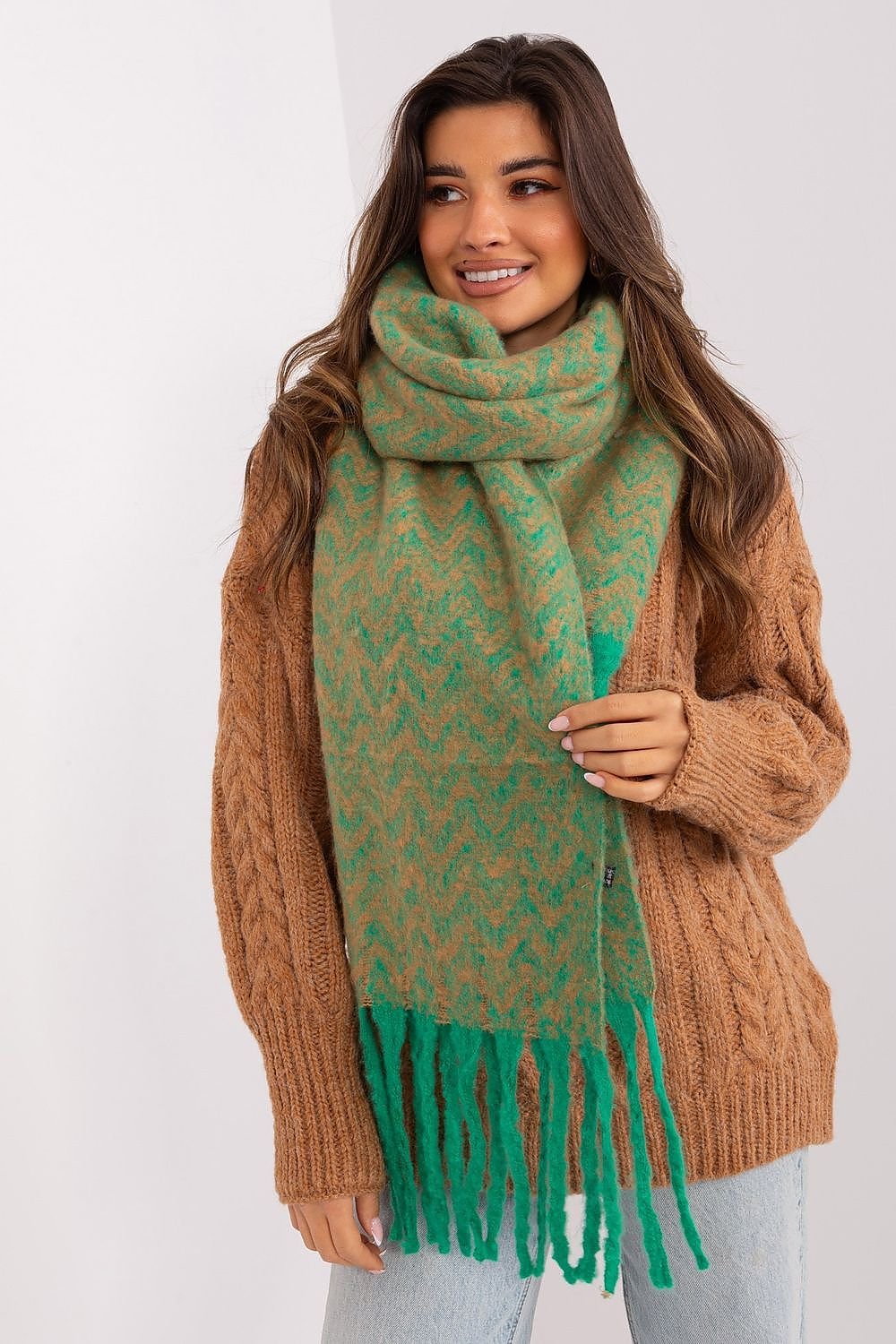 AT Geometric Shawl Scarf green one-size-fits-all