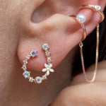 Spring Earrings with Pink and Blue stones - U shaped Rose Gold Plated Silver