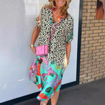 Summer Fashion Women's Semi-Open Collar Print Loose Dress