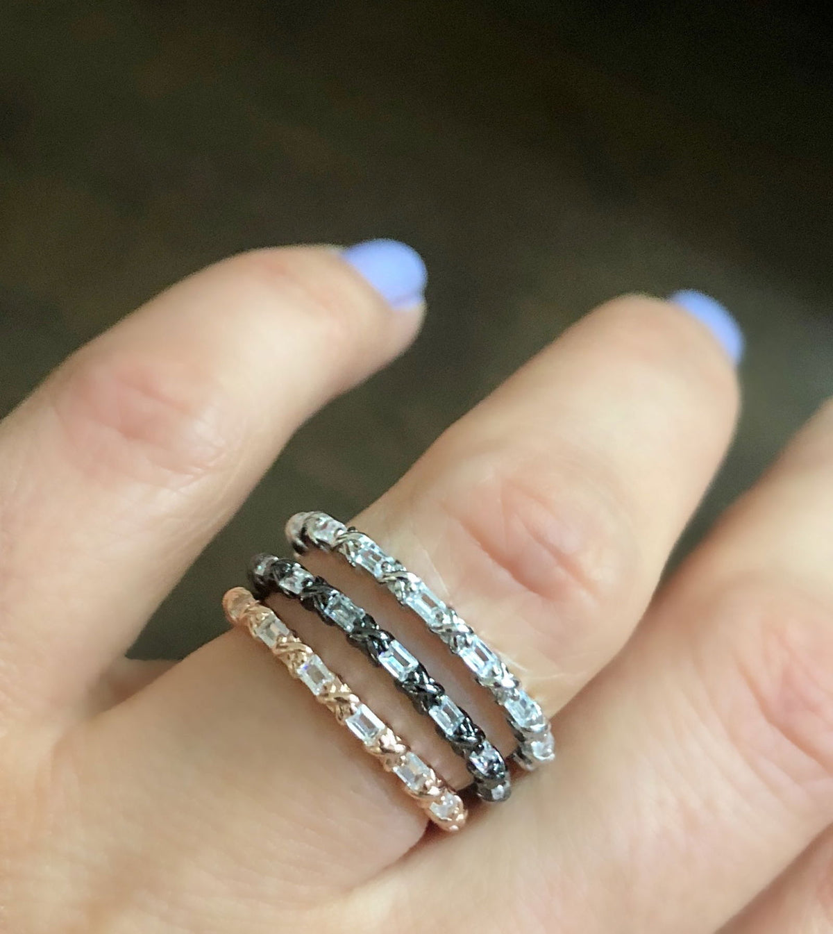 Thin Pave-set Ring with Small Square Clear Zircon Stones