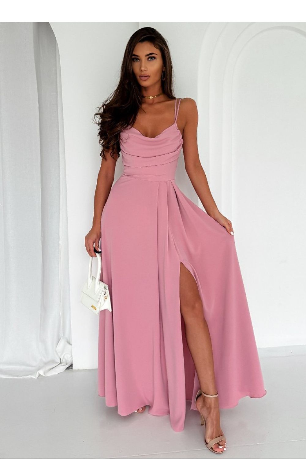 Thin Strap Long Occasion Maxi Dress | With You pink