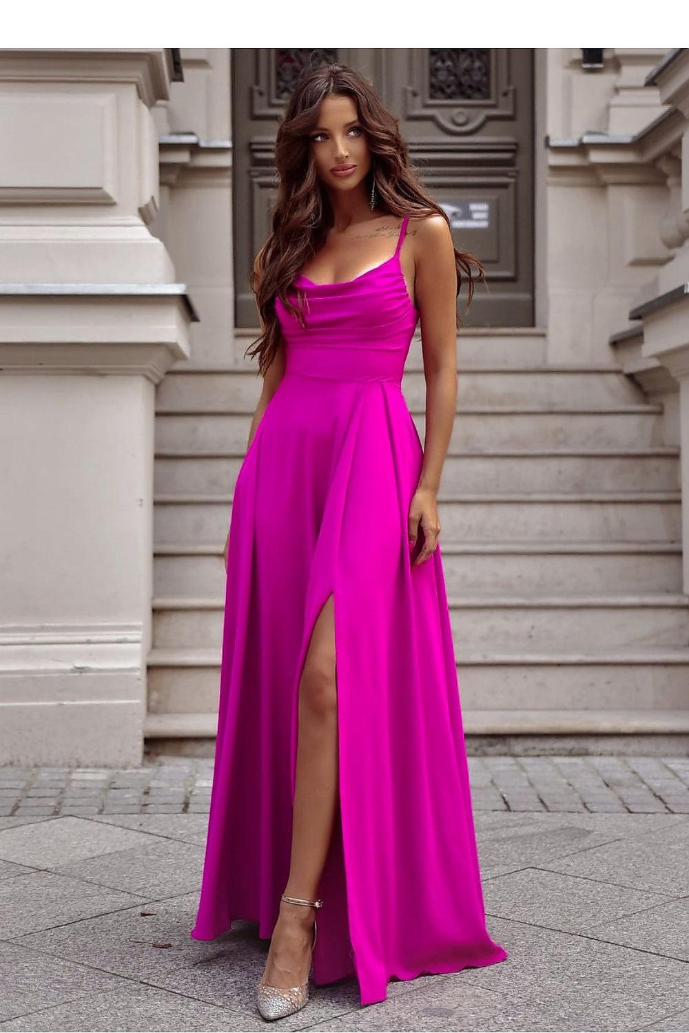 Thin Strap Long Occasion Maxi Dress | With You pink 2