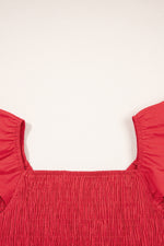 V Neck Flutter Sleeve Smocked Bodice High Waist Ruffle Maxi Dress