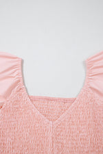 V Neck Flutter Sleeve Smocked Bodice High Waist Ruffle Maxi Dress