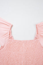 V Neck Flutter Sleeve Smocked Bodice High Waist Ruffle Maxi Dress