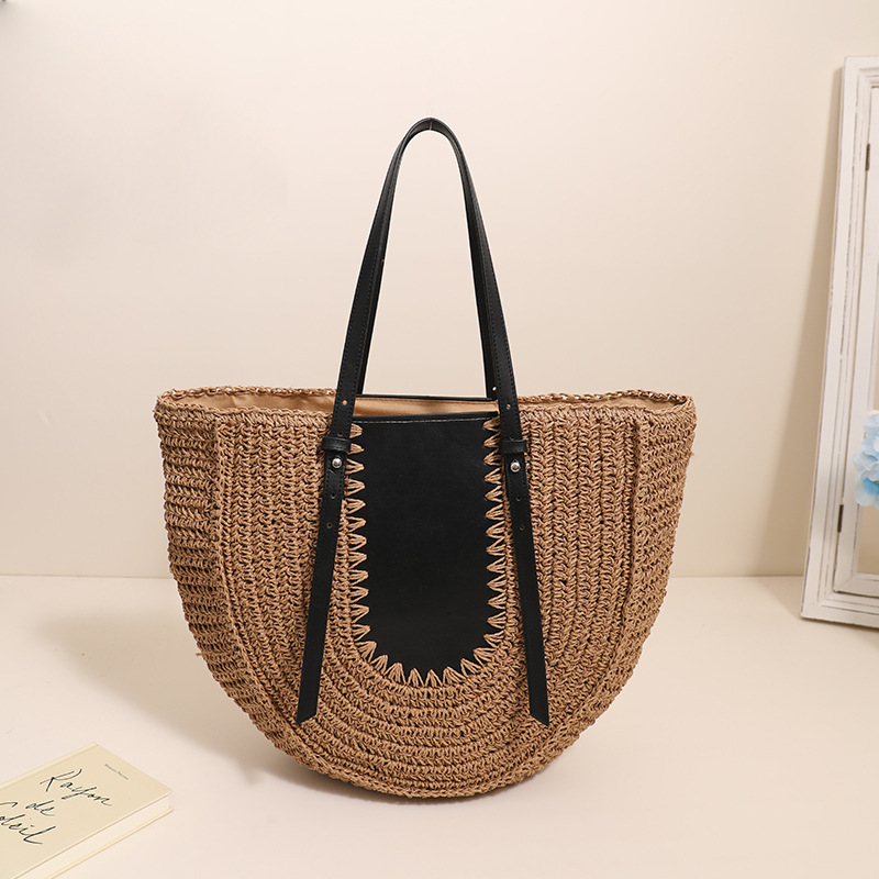 Valerie Semicircle Large Capacity French Style Shoulder Straw Holiday Vacation Bag