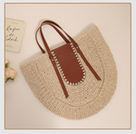 Valerie Semicircle Large Capacity French Style Shoulder Straw Holiday Vacation Bag