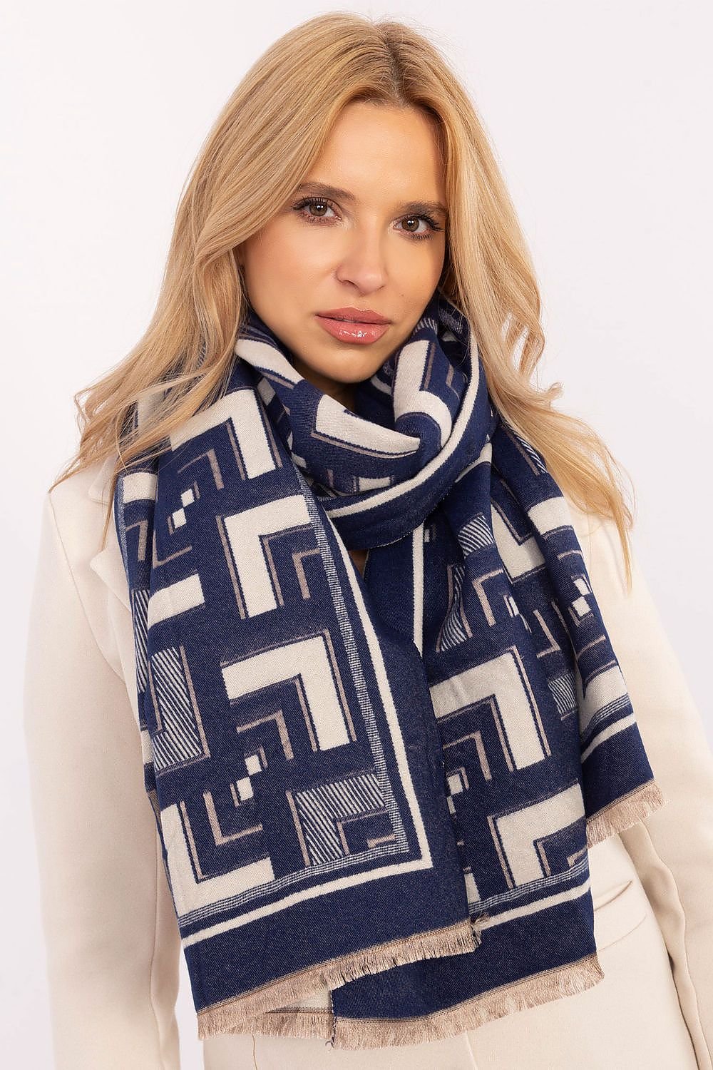 Viscose Wool Mix Shawl 190cm | 9 Colours | AT navy blue 2 one-size-fits-all