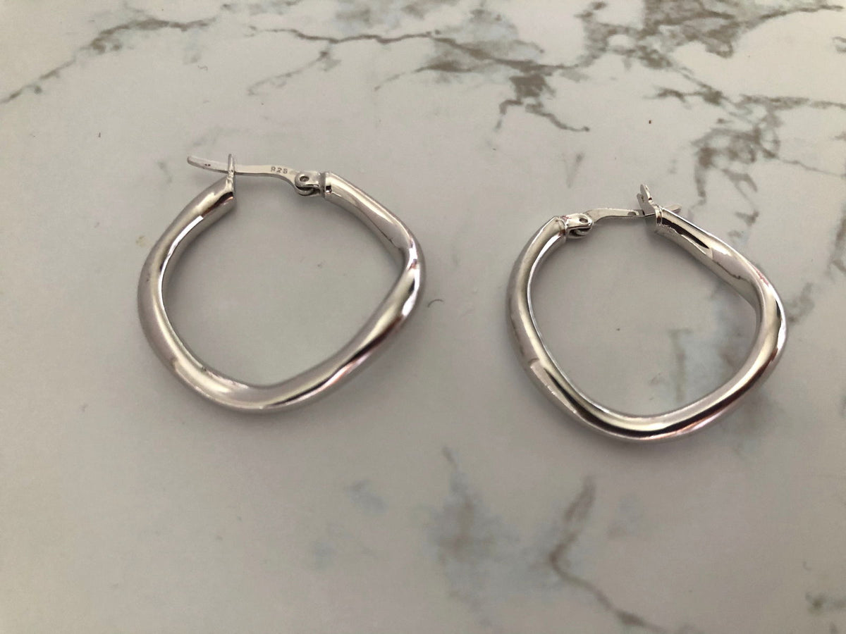 Wavy Hoop Silver Earrings
