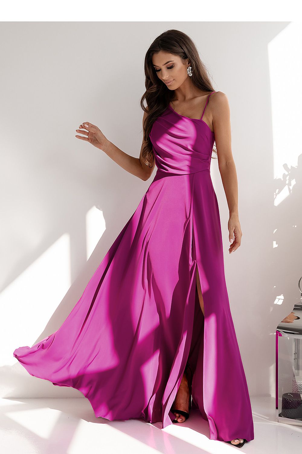 With You Asymmetrical Strap Long Dress with Braided Tie Back violet