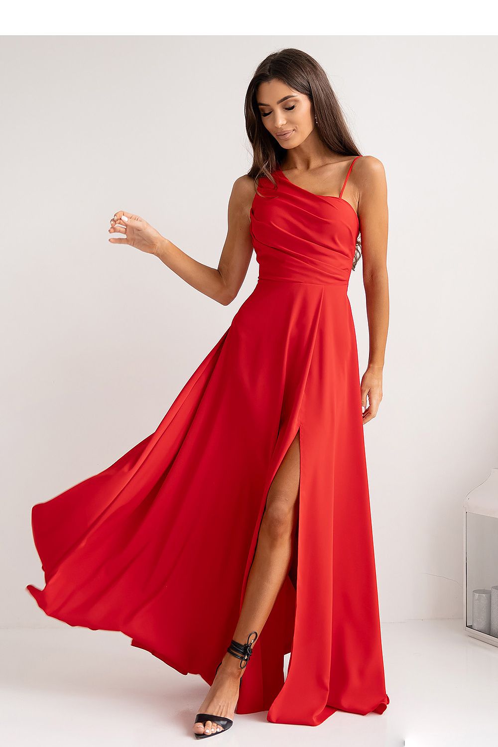 With You Asymmetrical Strap Long Dress with Braided Tie Back