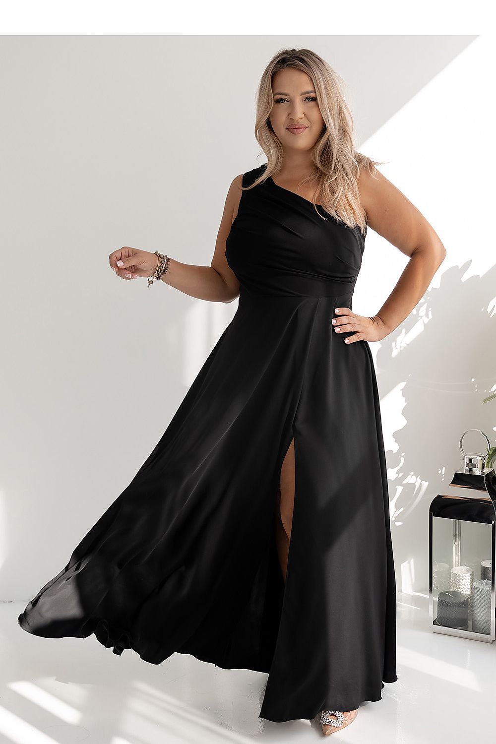 With You Asymmetrical Strap Long Dress with Braided Tie Back