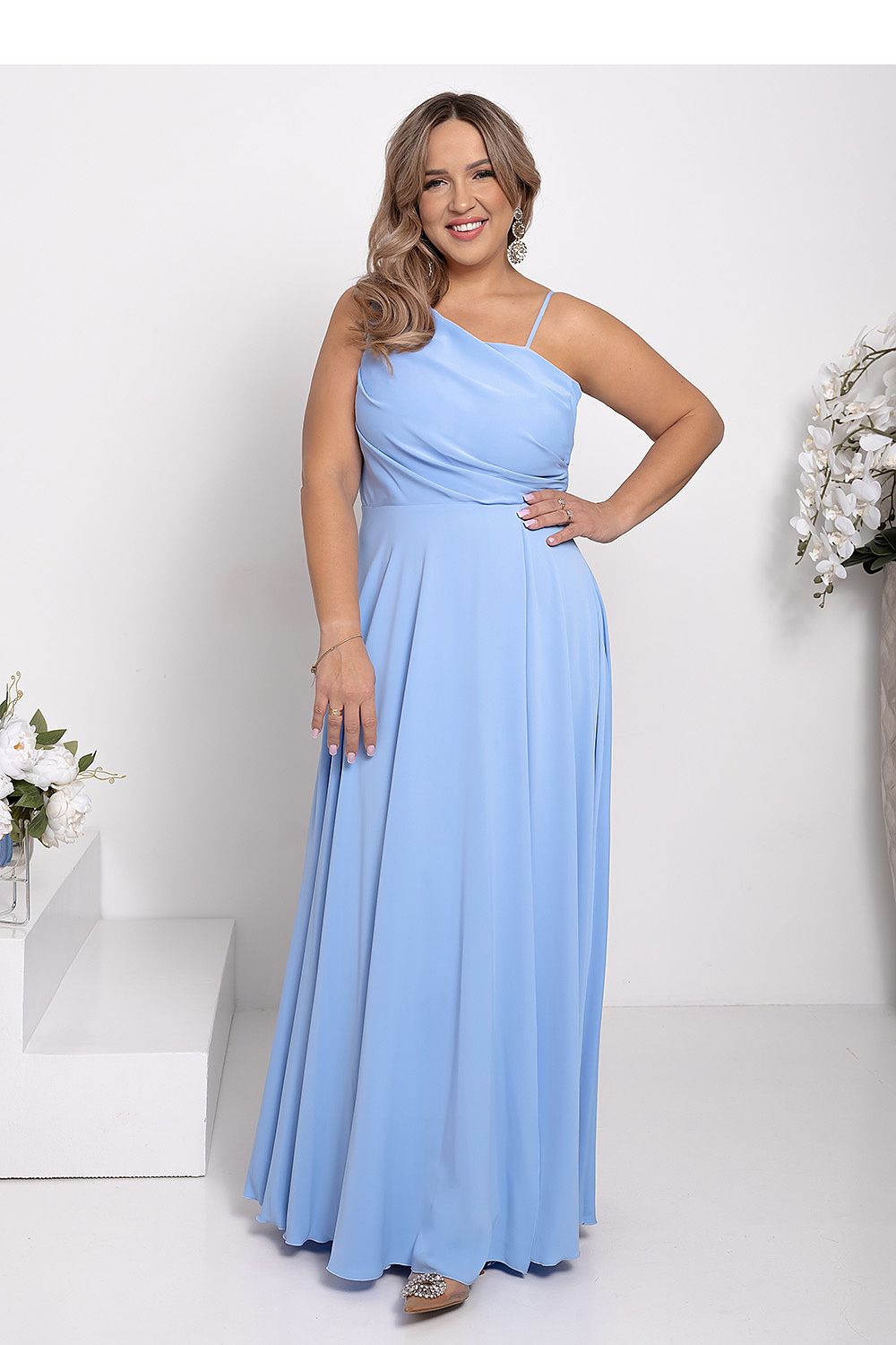 With You Asymmetrical Strap Long Dress with Braided Tie Back