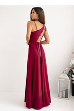 With You Asymmetrical Strap Long Dress with Braided Tie Back