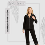Daisy Dreamer Black Pyjama Set - Soft Touch Button-Up Top & Bottoms