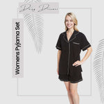 Daisy Dreamer Black Short Pyjama Set - Soft Button-Up Top & Shorts with Pockets
