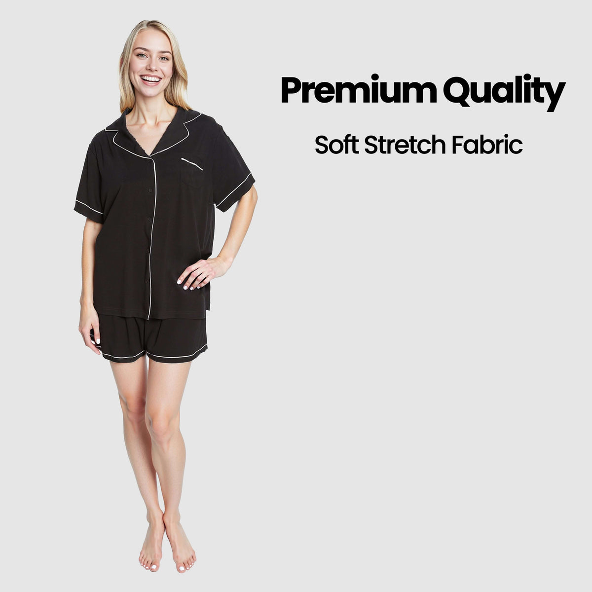 Daisy Dreamer Black Short Pyjama Set - Soft Button-Up Top & Shorts with Pockets
