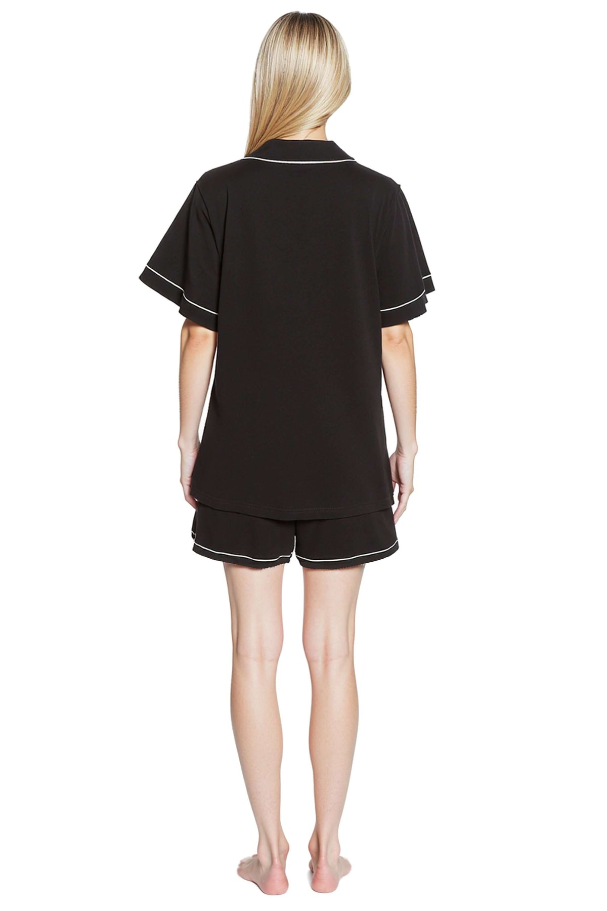 Daisy Dreamer Black Short Pyjama Set - Soft Button-Up Top & Shorts with Pockets