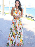 Women's Fashion Colourful Sling Print Beach Vacation Dress | 15 Colours White