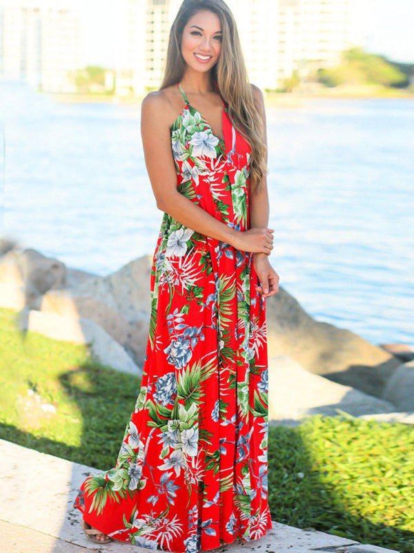 Women's Fashion Colourful Sling Print Beach Vacation Dress | 15 Colours