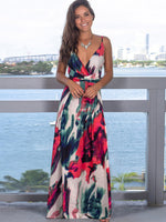 Women's Fashion Colourful Sling Print Beach Vacation Dress | 15 Colours Dark Red