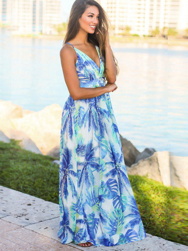 Women's Fashion Colourful Sling Print Beach Vacation Dress | 15 Colours