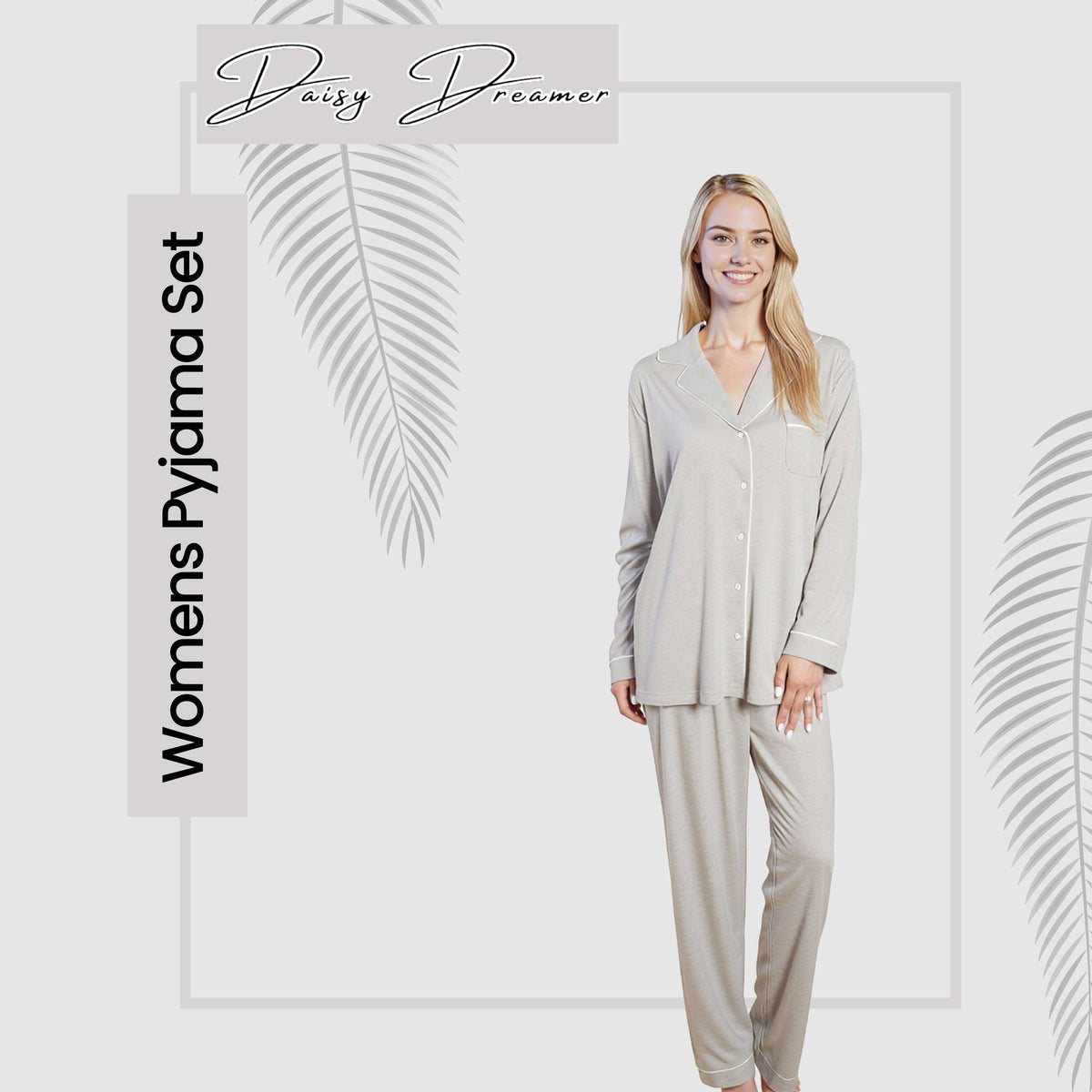 Daisy Dreamer Grey Pyjama Set - Soft Touch Button-Up Top & Bottoms