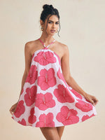 Women's Halterneck Swing Floral Print Short Summer Dress