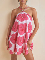 Women's Halterneck Swing Floral Print Short Summer Dress