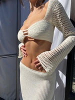 Women's Knitted Long Sleeve Boho Maxi Skirt Co-ord Set