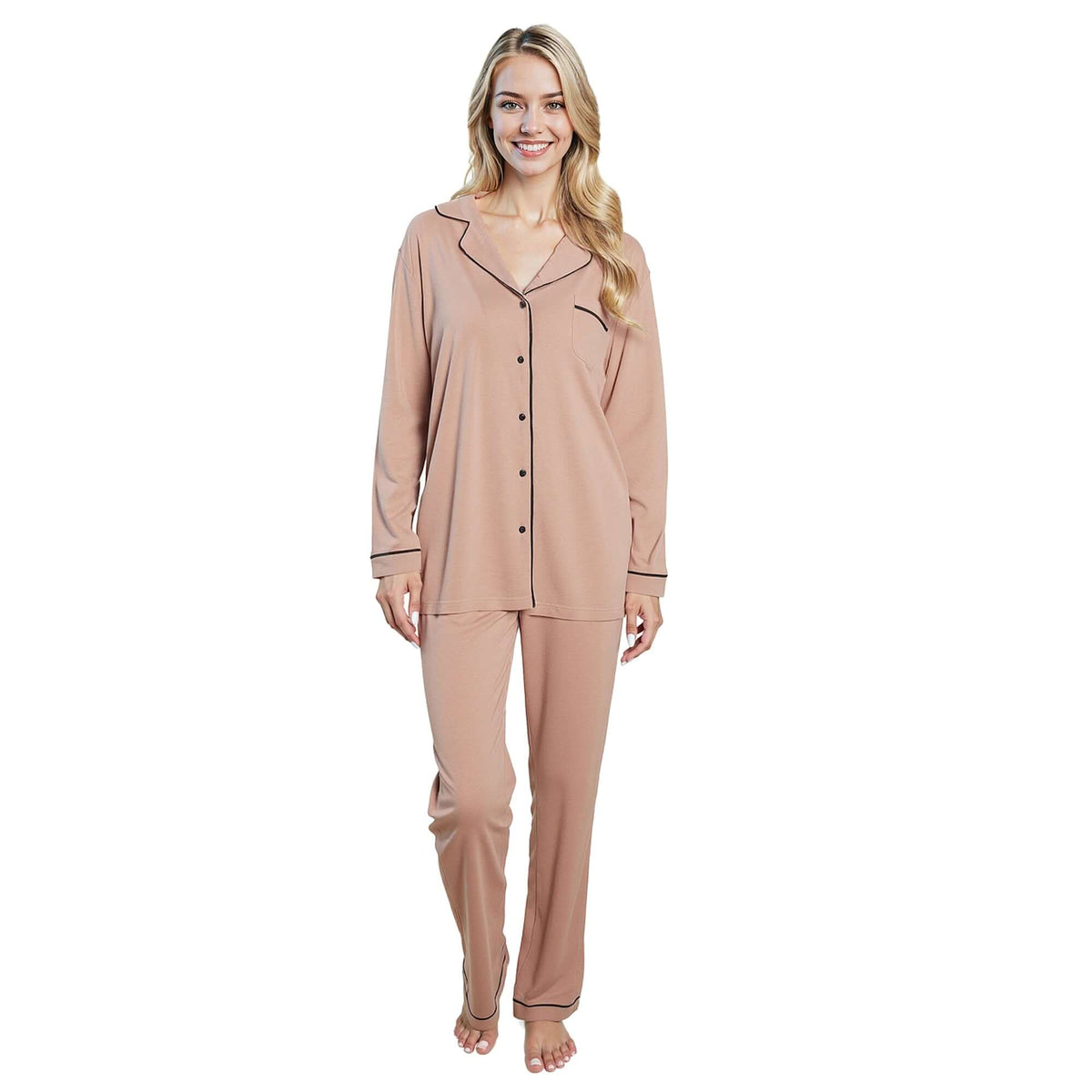 Daisy Dreamer Natural Pyjama Set Soft Touch Button-Up Top & Bottoms NATURAL