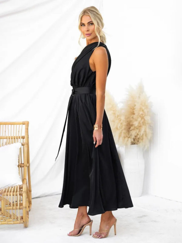 Women's One Shoulder Slim Waist Strapless Backless Belted Dress | 10 Designs