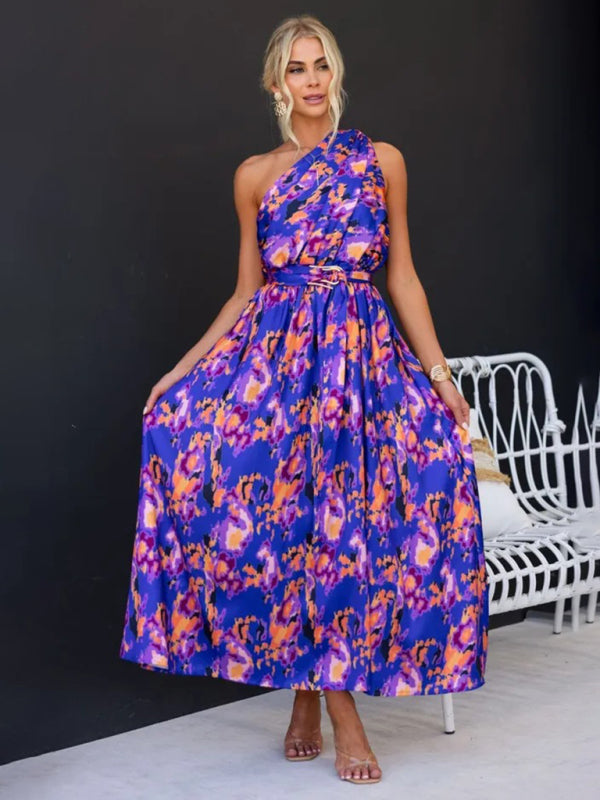Women's One Shoulder Slim Waist Strapless Backless Belted Dress | 10 Designs
