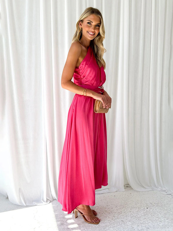 Women's One Shoulder Slim Waist Strapless Backless Belted Dress | 10 Designs