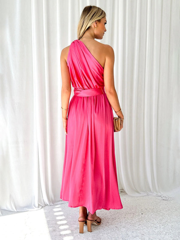 Women's One Shoulder Slim Waist Strapless Backless Belted Dress | 10 Designs