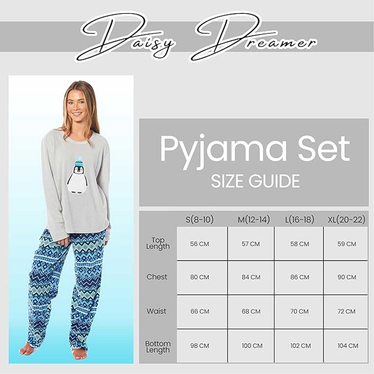 Daisy Dreamer Women's Penguin Thermal Fleece Pyjamas Set Soft Warm Winter PJs